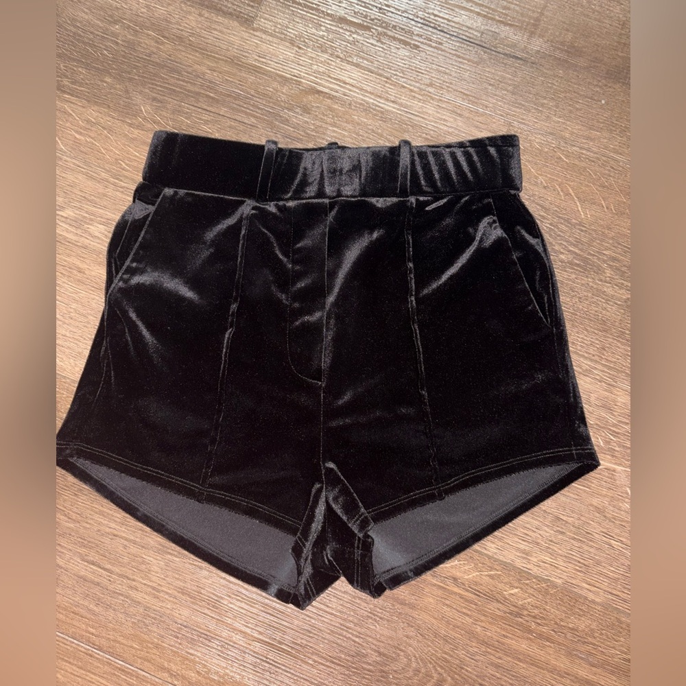 NBD Black Velvet High-Waist Tailored Shorts